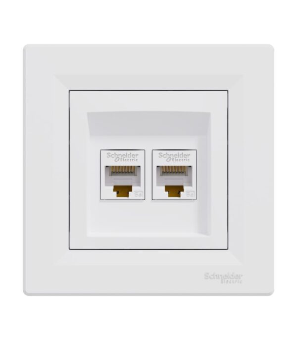Розетка компьютерная, RJ45, кат.5е, UTP, двойная Белая, Asfora EPH4400121