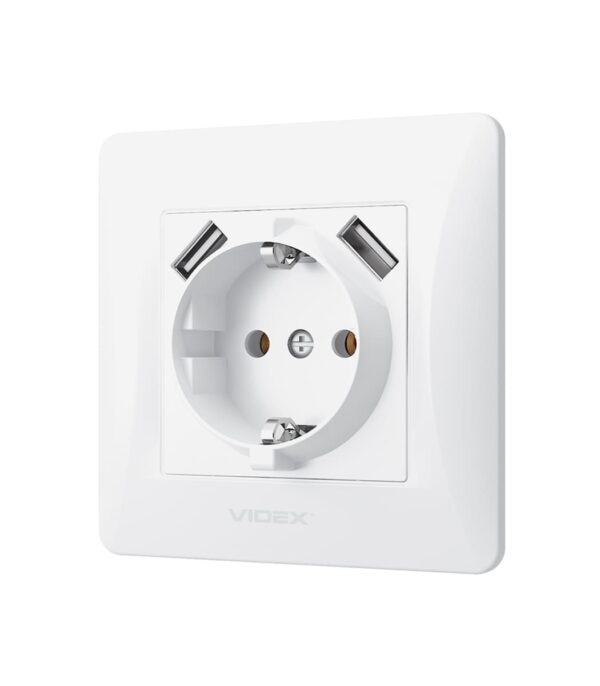 Розетка одинарная с заземлением и 2USB белая VIDEX BINERA (VF-BNSK1GU2-W) — изображение 3