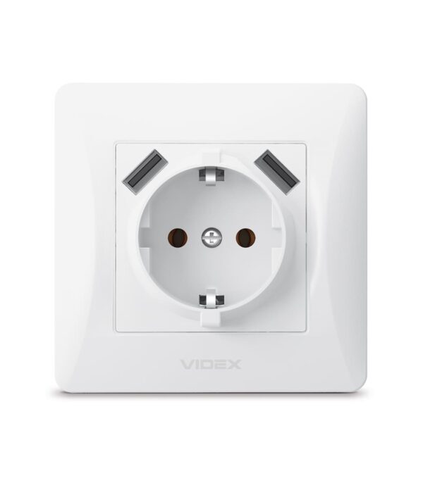 Розетка одинарная с заземлением и 2USB белая VIDEX BINERA (VF-BNSK1GU2-W) — изображение 2