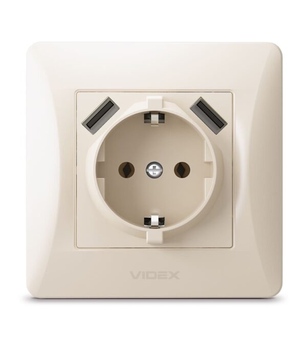 Розетка одинарная с заземлением + 2 USB Крем VIDEX BINERA (VF-BNSK1GU2-CR) — изображение 2