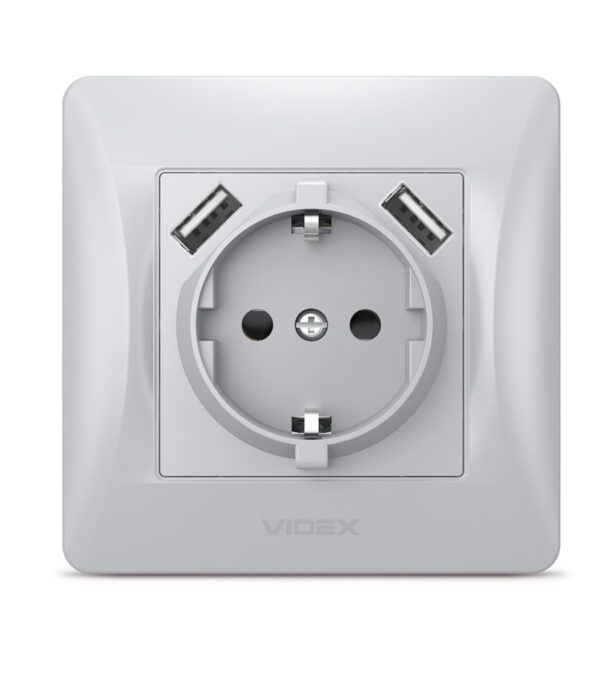 Розетка одинарная с заземлением + 2 USB Серебряный шёлк VIDEX BINERA (VF-BNSK1GU2-SS) — изображение 2