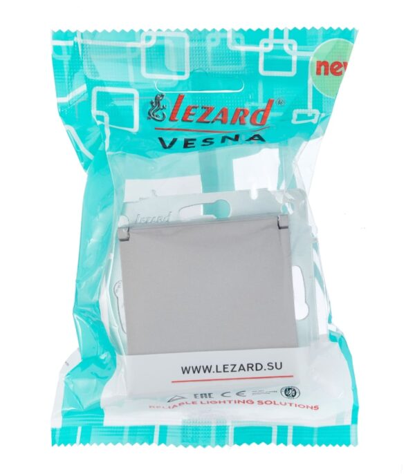 Розетка одинарная с заземлением и крышкой LEZARD VESNA Серый матовый (742-3588-123B) — изображение 6