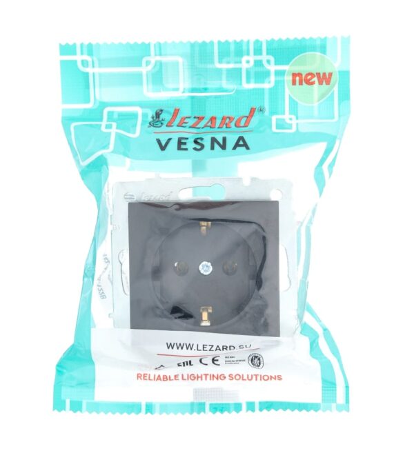 Розетка одинарная с заземлением LEZARD VESNA Антрацит (742-4288-122B) — изображение 6
