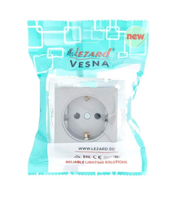 Розетка одинарная с заземлением LEZARD VESNA Серый матовый (742-3588-122B) - Зображення 6