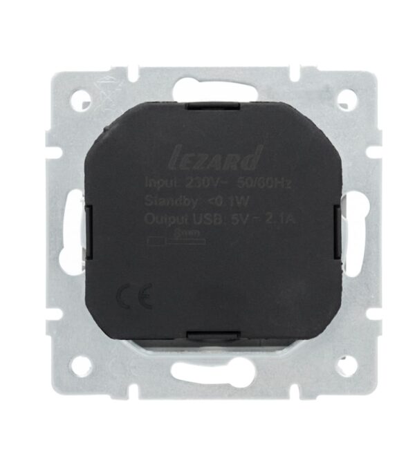Розетка одинарная с заземлением + USB LEZARD VESNA Серый матовый (742-3588-181) — изображение 3