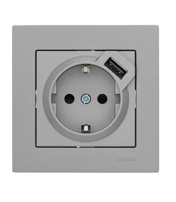 Розетка одинарная с заземлением + USB LEZARD VESNA Серый матовый (742-3588-181) — изображение 4