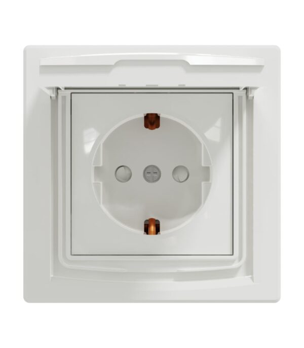 Розетка с заземлением, с крышкой и шторками, IP44, Белая, Asfora EPH3100321 — изображение 2