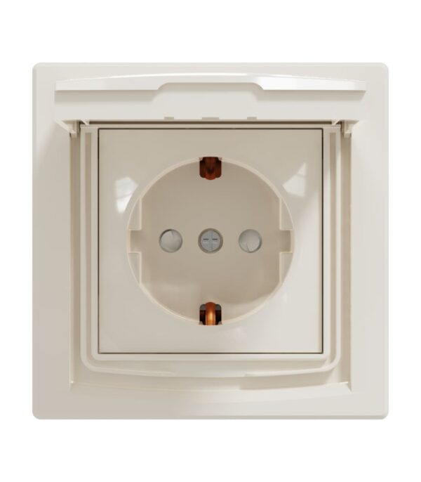Розетка с заземлением, с крышкой и шторками, IP44, Кремовая, Asfora EPH3100323 - Зображення 4
