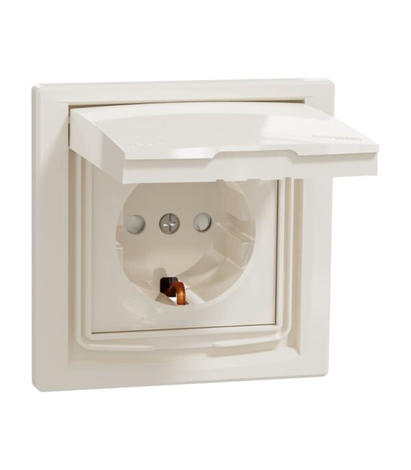 Розетка с заземлением, с крышкой и шторками, IP44, Кремовая, Asfora EPH3100323 - Зображення 2