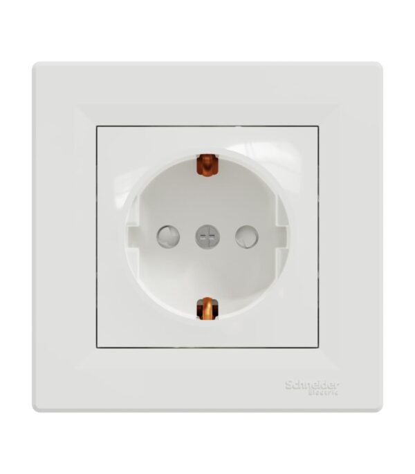 Розетка с заземлением, с защитными шторками 1-я Белая, Asfora EPH2900221