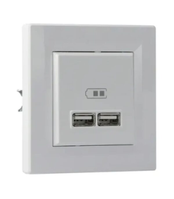 Розетка USB, 2 выхода 2.0, 5V-DC, макс 2.1A, Белая, Asfora EPH2700221 - Зображення 4