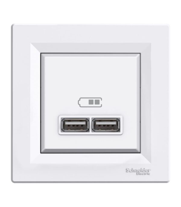 Розетка USB, 2 выхода 2.0, 5V-DC, макс 2.1A, Белая, Asfora EPH2700221 - Зображення 2