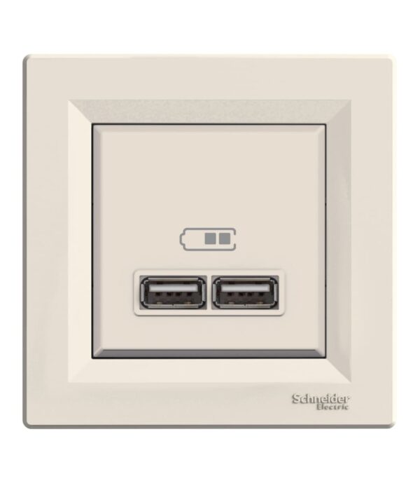 Розетка USB, 2 выхода 2.0, 5V-DC, макс 2.1A, Кремовая, Asfora EPH2700223 - Зображення 2