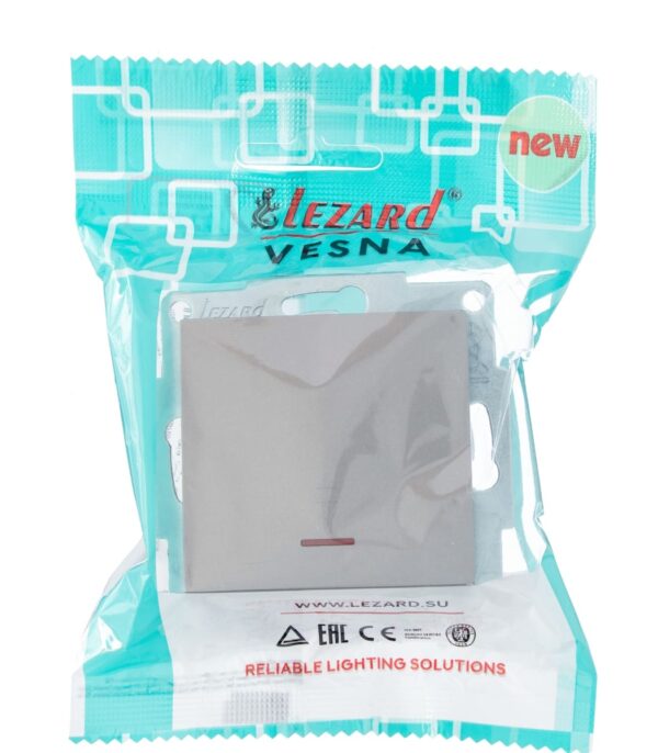 Выключатель одинарный проходной с подсветкой LEZARD VESNA Серый матовый (742-3588-114) — изображение 6