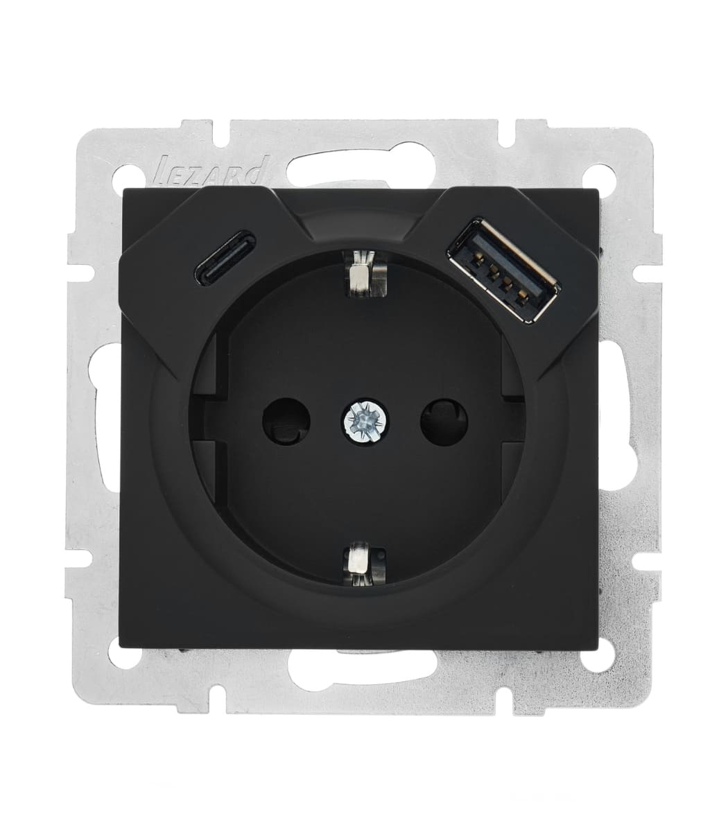 rozetka-odinarnaya-s-zazemleniem-usb-usb-c-lezard-vesna-antracit-742-4288-181tc Розетка одинарная с заземлением + USB, USB-C LEZARD VESNA Антрацит (742-4288-181TC) — изображение 1