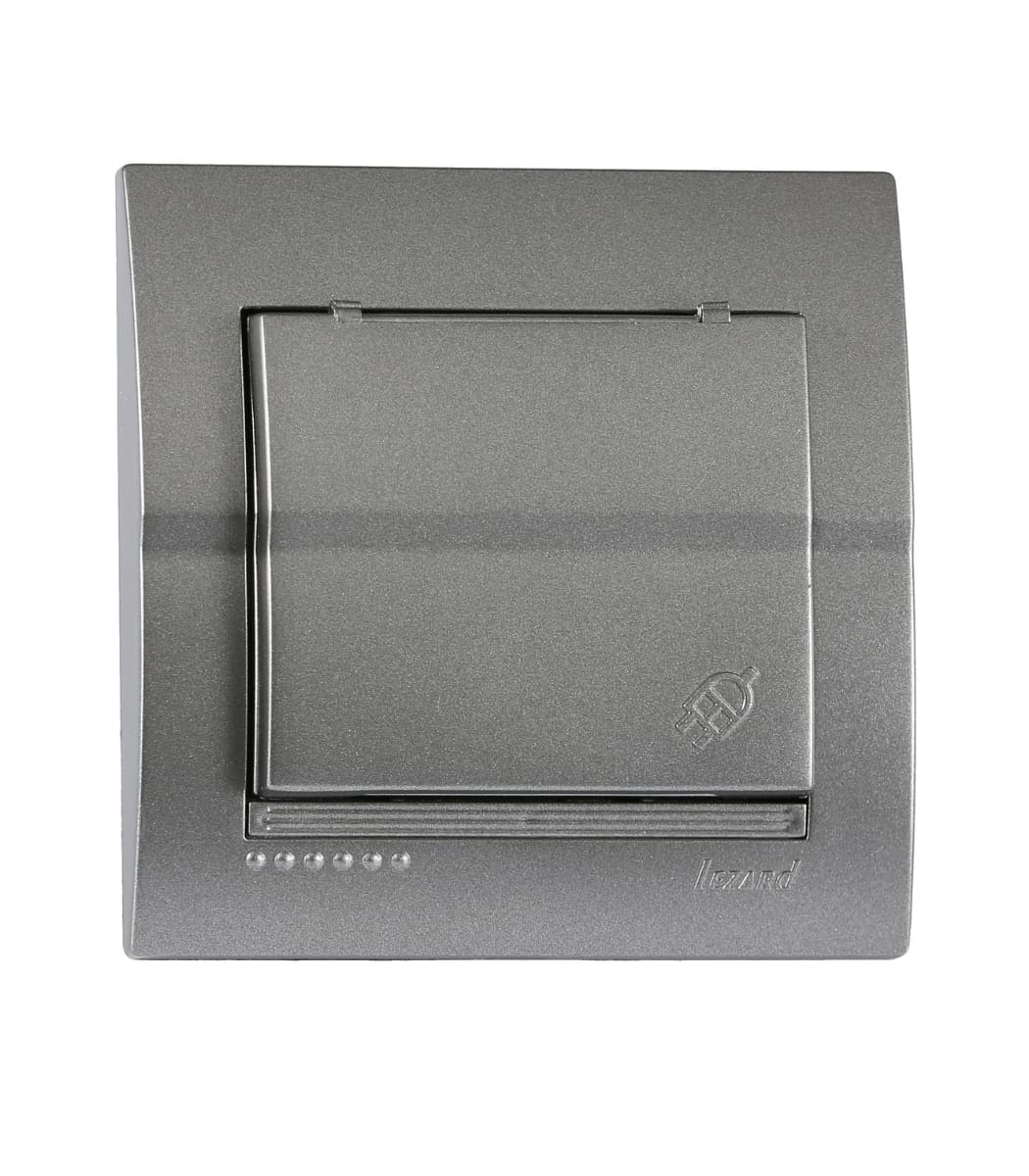 rozetka-1-ya-s_z-s-kryshkoy-lezard-deriy-temno-seryy-metalik-702-2929-123b Розетка 1-я с/з с крышкой LEZARD DERIY темно-серый металик (702-2929-123B) — изображение 1