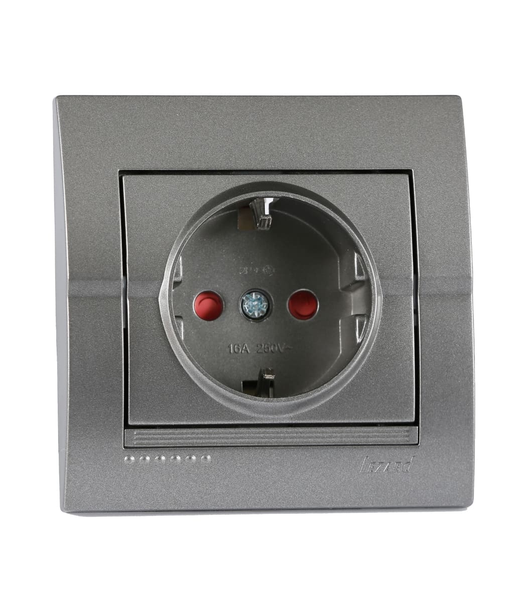 rozetka-1-ya-s_z-s-zashchitoy-ot-detey-lezard-deriy-temno-seryy-metalik-702-2929-124 Розетка 1-я с/з с защитой от детей LEZARD DERIY Темно-серый металик (702-2929-124) — изображение 1