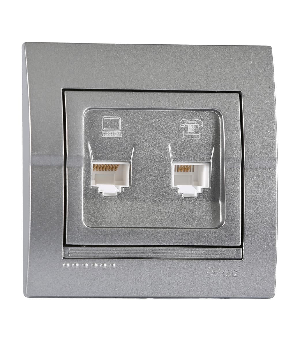 rozetka-kompyutertelefon-lezard-deriy-temno-seryy-metalik-702-2929-143 Розетка компьютер+телефон LEZARD DERIY Темно-серый металик (702-2929-143) — изображение 1