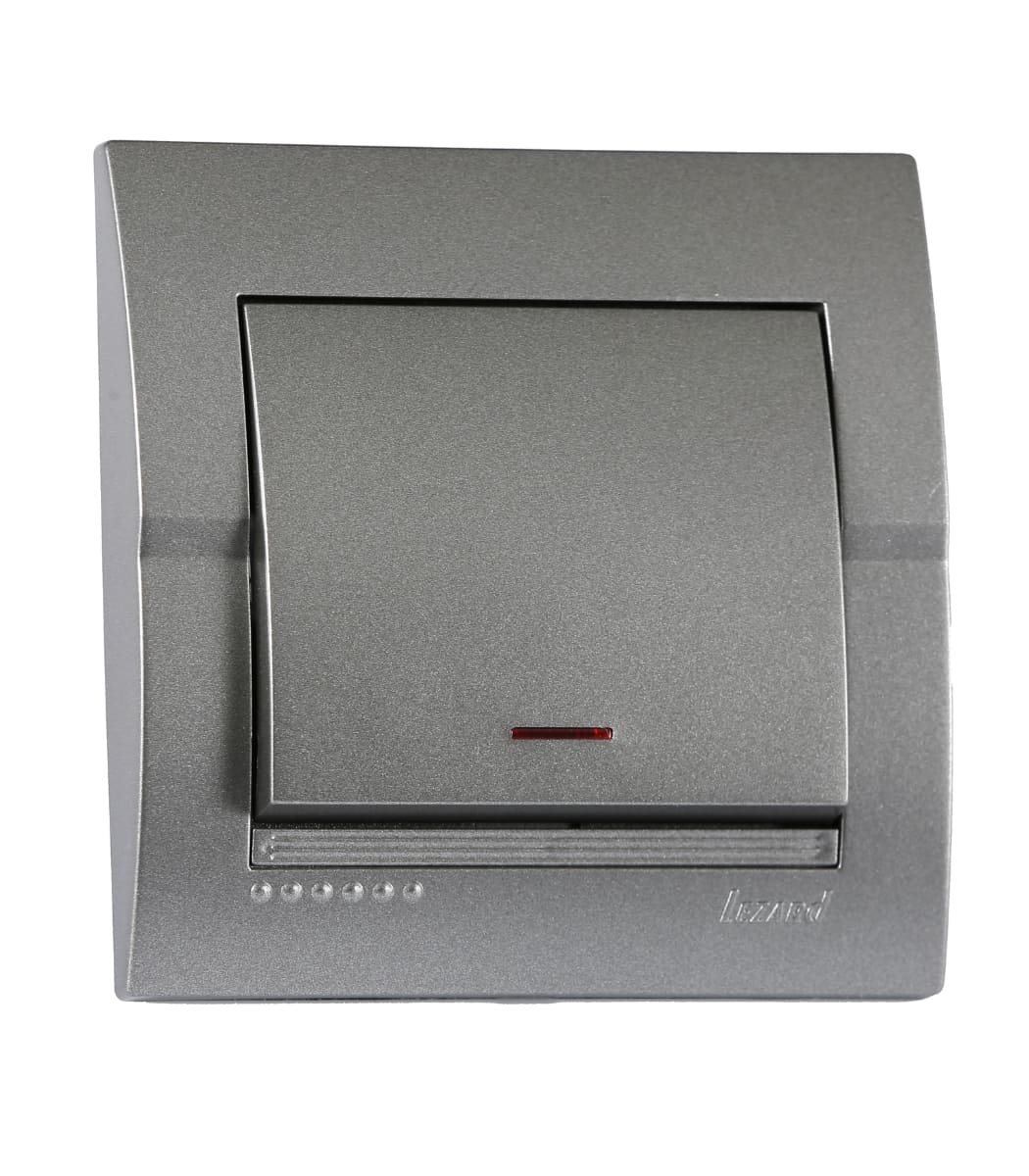 vyklyuchatel-1-kl-s-podsvetkoy-lezard-deriy-temno-seryy-metalik-702-2929-111 Выключатель 1-кл с подсветкой LEZARD DERIY Темно-серый металик (702-2929-111) — изображение 1
