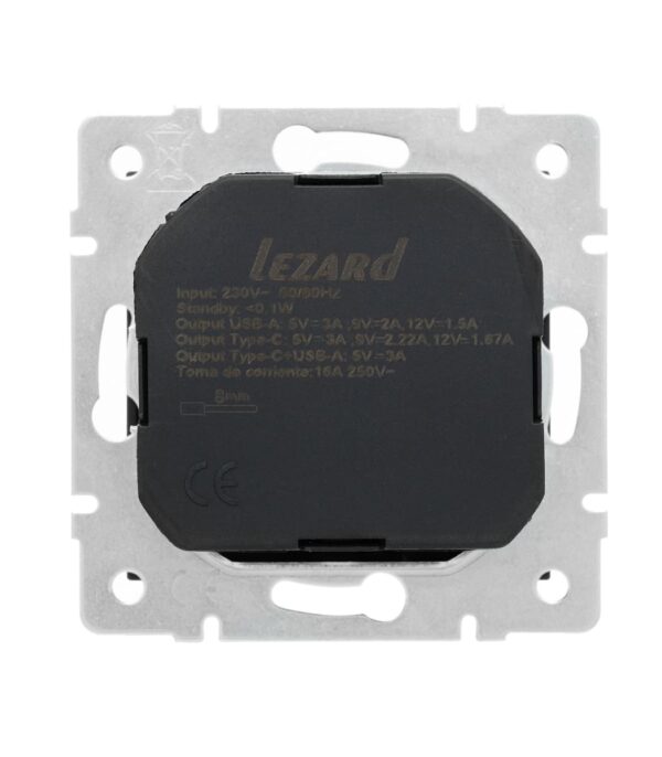 Розетка одинарная с заземлением + USB, USB-C LEZARD VESNA Антрацит (742-4288-181TC) — изображение 3
