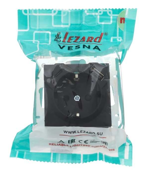 Розетка одинарная с заземлением + USB, USB-C LEZARD VESNA Антрацит (742-4288-181TC) — изображение 5