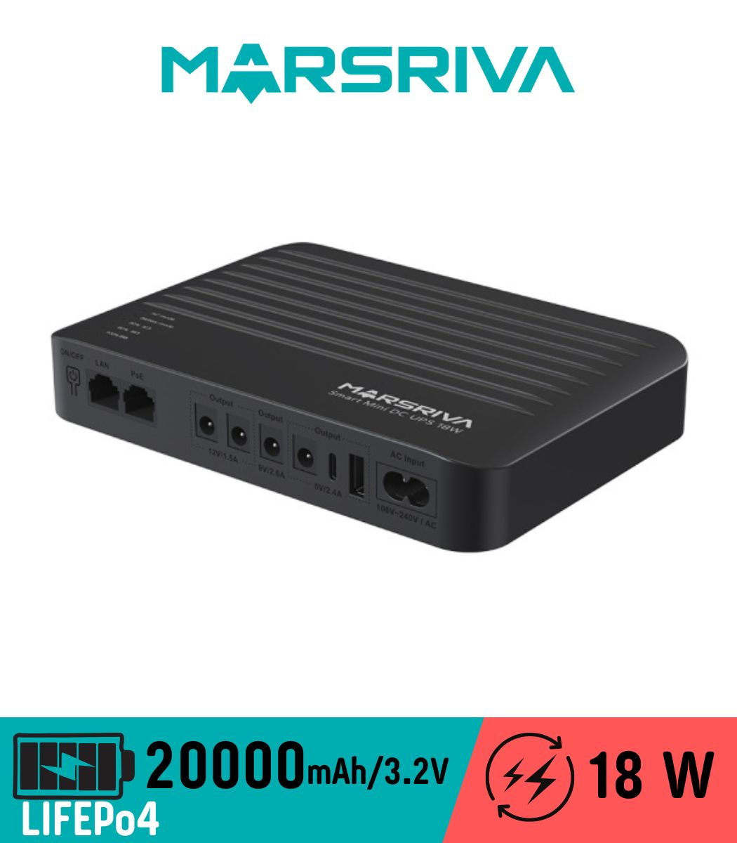 Источник бесперебойного питания для Роутера GPon MARSRIVA Smart Mini DC UPS KP5 Max 18W LifePo4 20000mAh