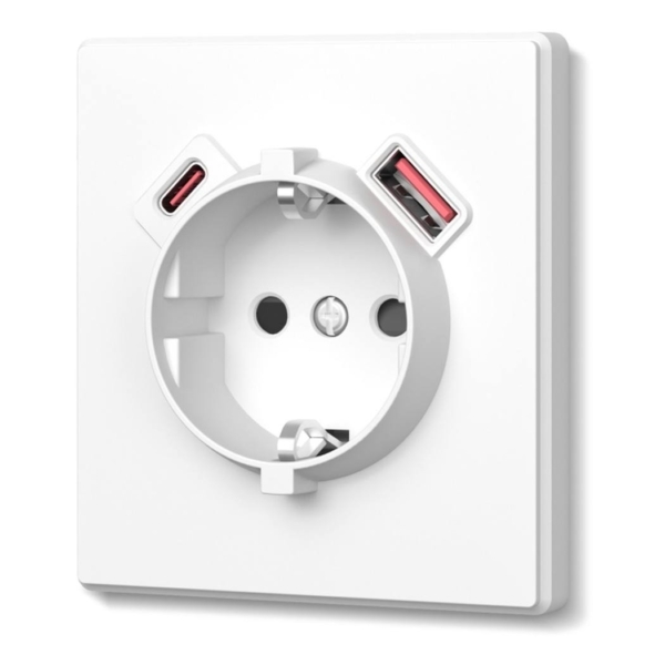 USB-розетка 1-я с заземлением USB-A+C 20W Nota Videx, Белая матовая (VF-NT-SK1GUC-WH)