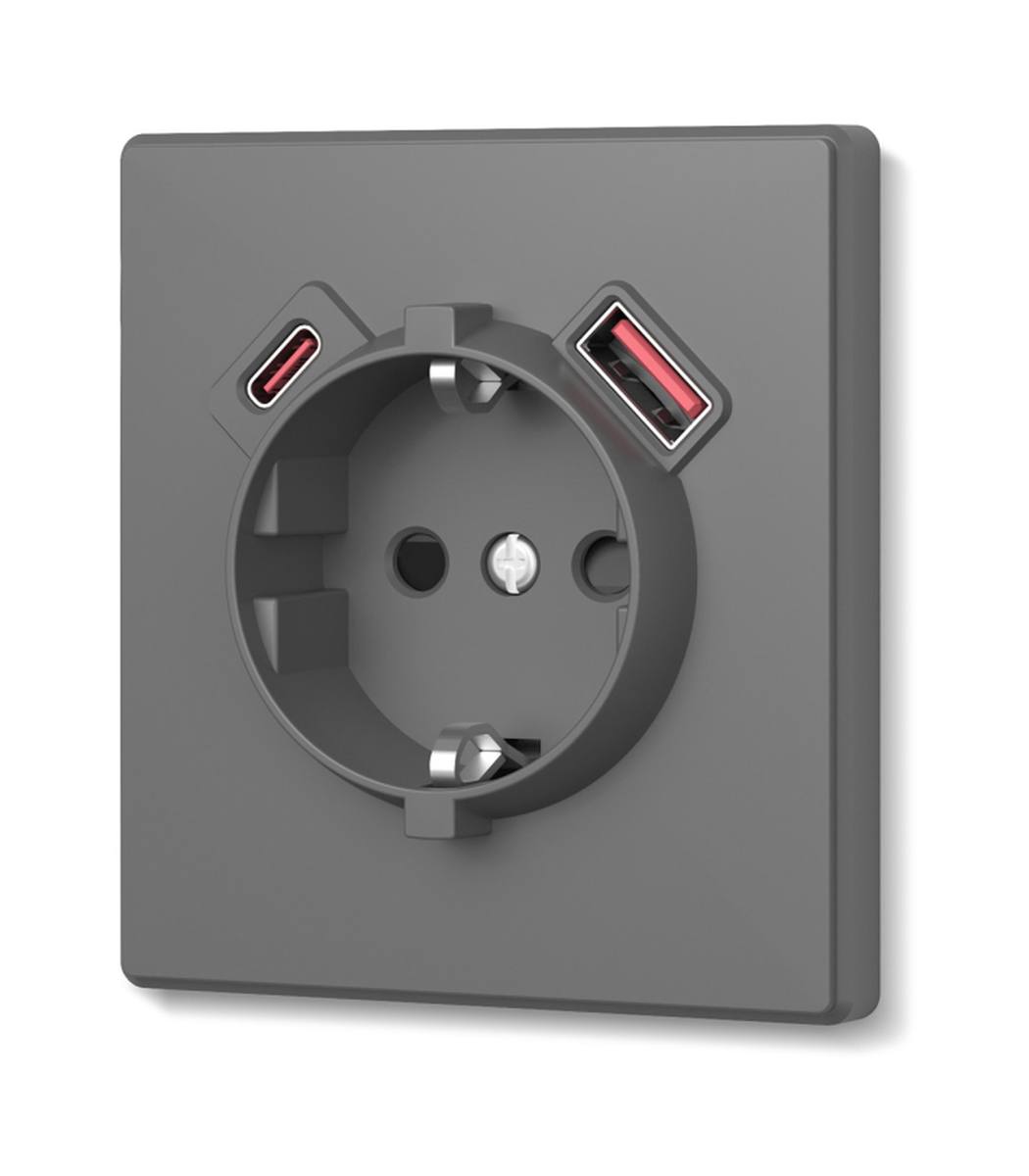 videx_nota_28883_padded_1050x1200 USB-розетка 1-я с заземлением USB-A+C 20W Nota Videx, Серый графит (VF-NT-SK1GUC-GR) — изображение 1