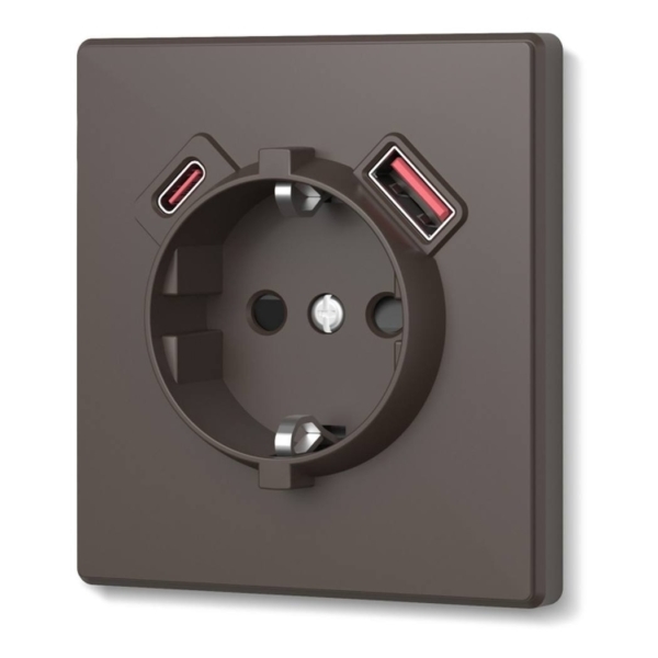USB-розетка 1-я с заземлением USB-A+C 20W Nota Videx, Мокко (VF-NT-SK1GUC-BR)