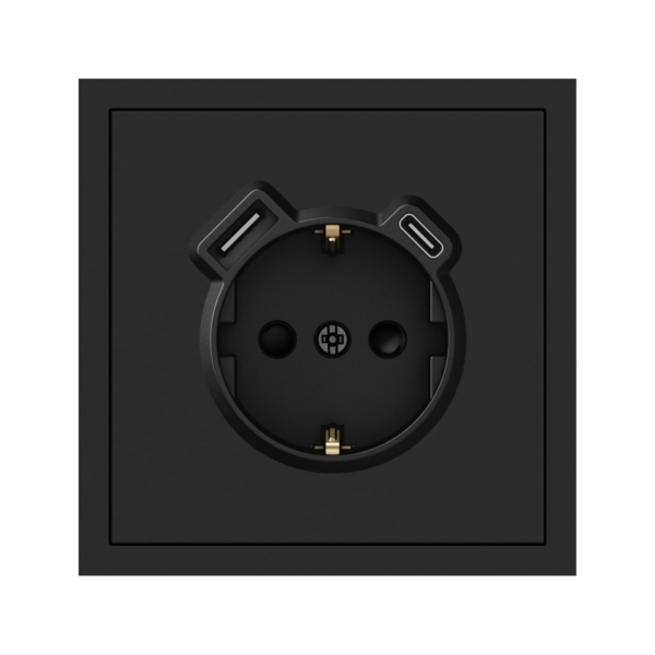 USB-розетка 1-я с заземлением USB-A+C 20W Soft ARDERO, Черный (ER123USB-B)