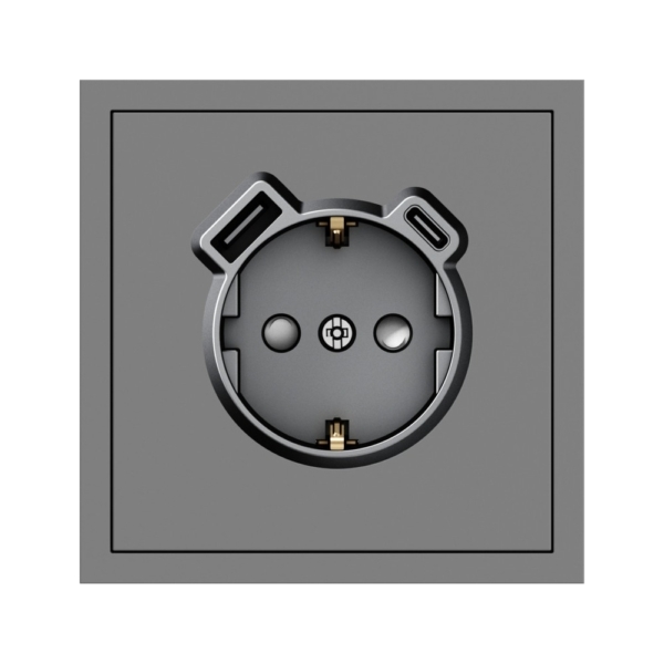 USB-розетка 1-я с заземлением USB-A+C 20W Soft ARDERO, Серый (ER123USB-G)