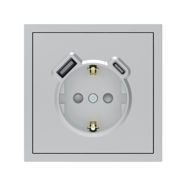 USB-розетка 1-я с заземлением USB-A+C 20W Soft ARDERO, Серебро (ER123USB-S)