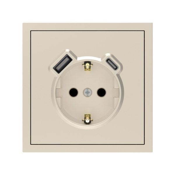 USB-розетка 1-я с заземлением USB-A+C 20W Soft ARDERO, Шампань (ER123USB-C)