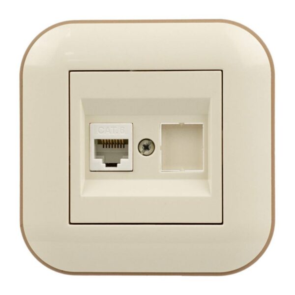 PC-розетка компьютерная 1-я (CAT6) Ovivo LOFT Крем+Крафтовый (404-020306-229)