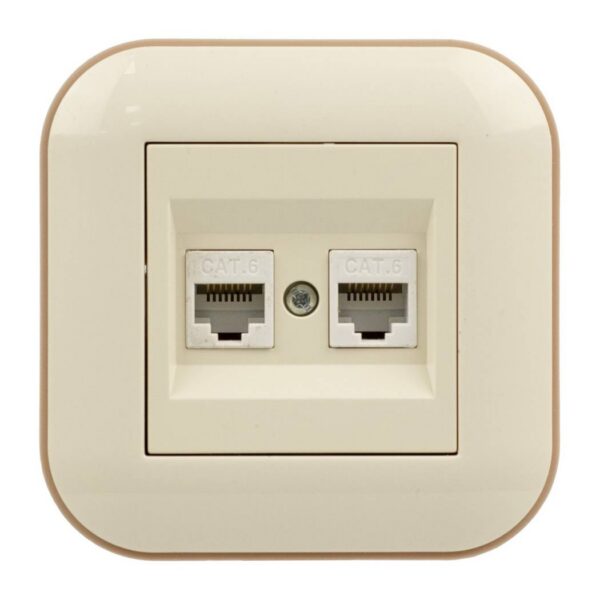 PC-розетка компьютерная 2-я (CAT6) Ovivo LOFT Крем+Крафтовый (404-020306-230)