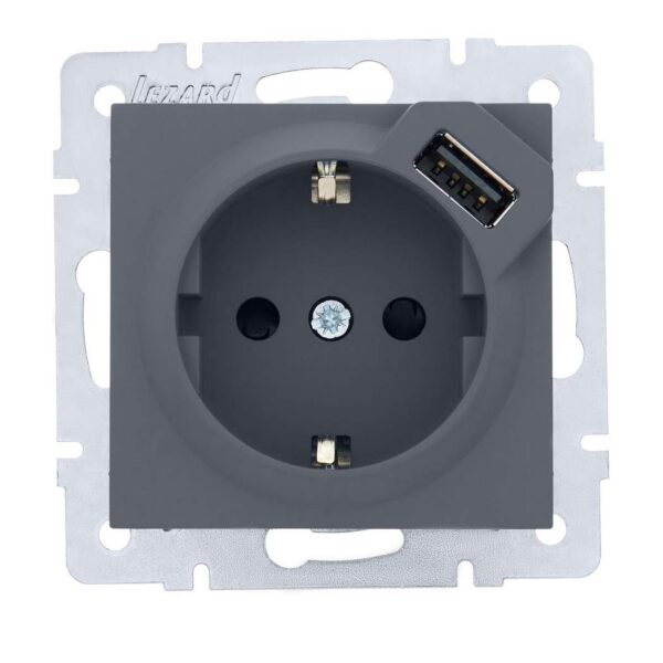 USB-розетка 1-я, с заземлением VESNA Lezard, Шеффилд грей (742-3488-181)