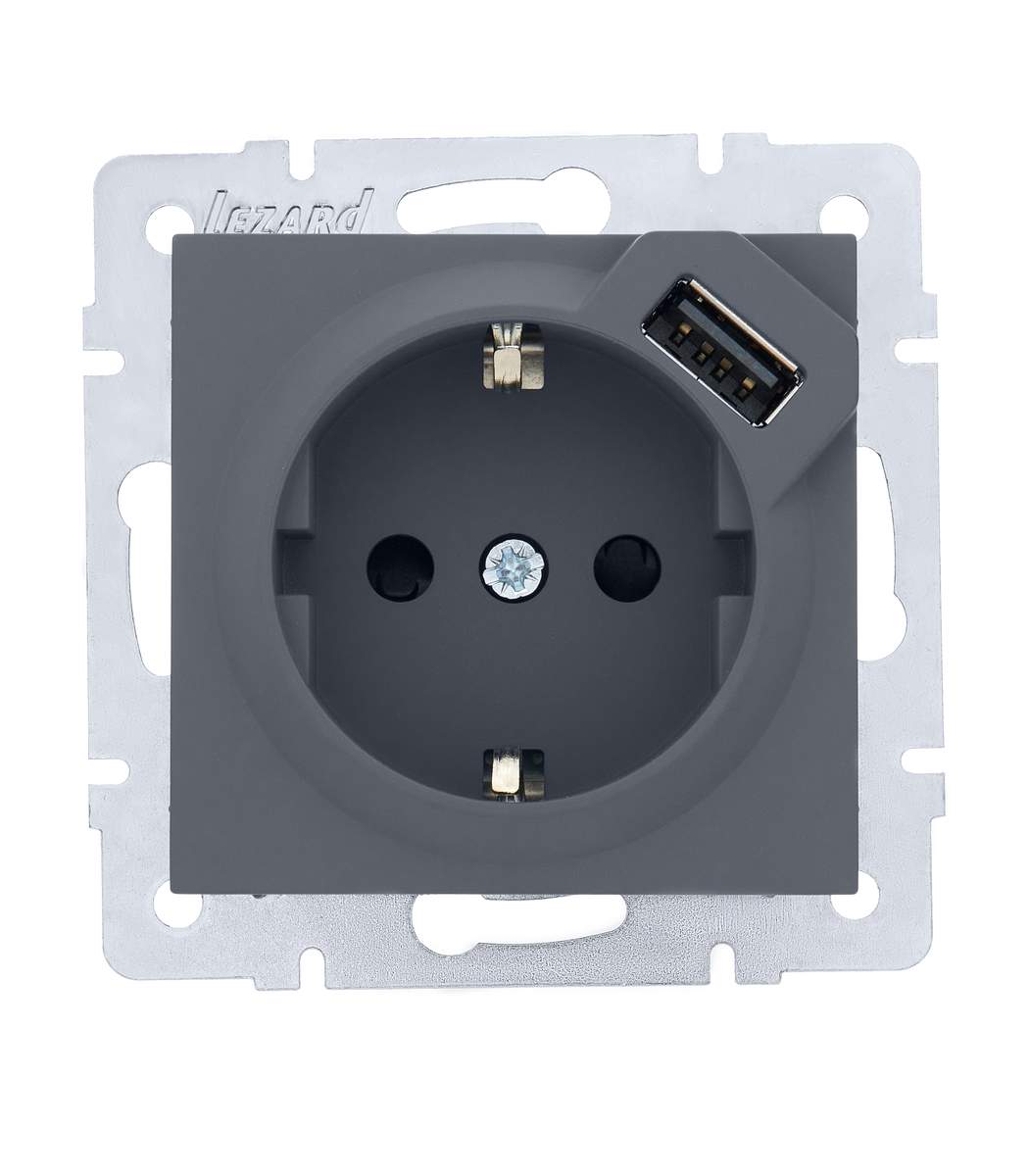 40b0c6db-b635-11ef-0a80-02ea003d6715.jpg USB-розетка 1-я, с заземлением VESNA Lezard, Шеффилд грей (742-3488-181) — изображение 1