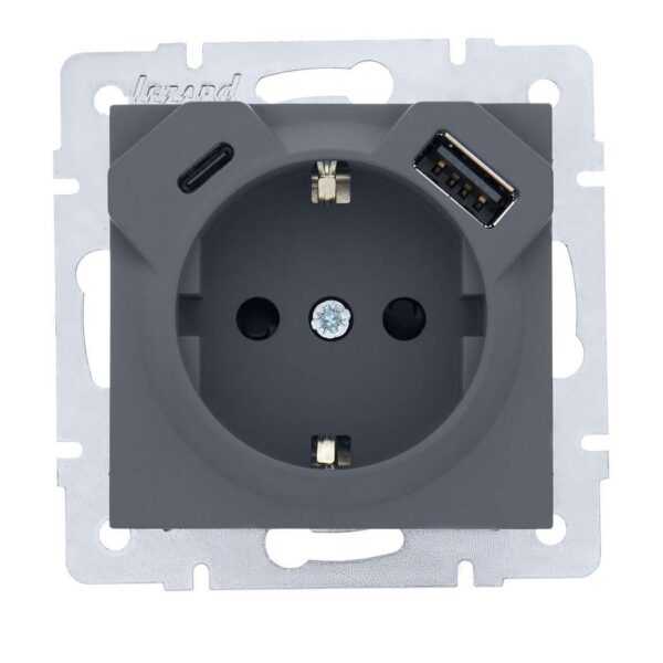 USB/Type-C-розетка 1-я, с заземлением VESNA Lezard, Шеффилд грей (742-3488-181TC)