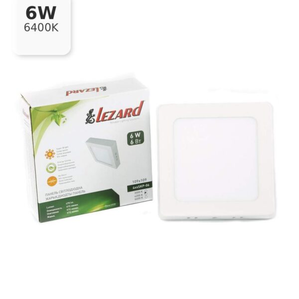 Квадратный накладной светильник Lezard, 6W, 6400K, 110x110 мм (464SKP-06)