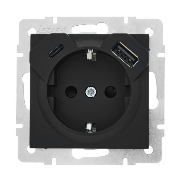 USB/Type-C-розетка 1-я, с заземлением VESNA Lezard, Антрацит (742-4288-181TC)