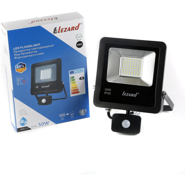 LED прожектор Lezard, 50 Вт, 6500 K, IP65, с датчиком движения (PAL6550S)