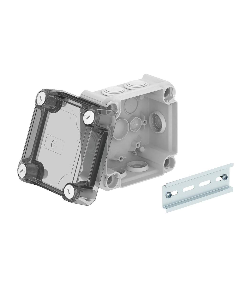 8e59fbd5-2cd6-11f1-0a80-05520016396b.jpg Коробка распределительная Т-серии с кабельными вводами, прозрачная крышка, 114х114х57, IP66, IK08, ультрафиол (2007750) — изображение 1