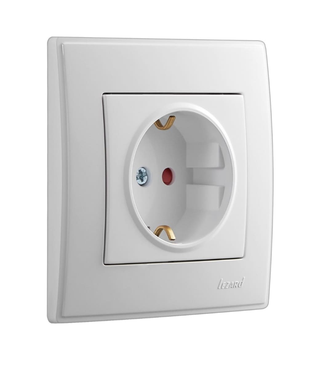 af470b9e-1286-11ee-0a80-0cd30023a4b5.jpg Розетка 1-я, с заземлением, с защитными шторками LESYA Lezard, Белый (705-0202-124B) - Зображення 1