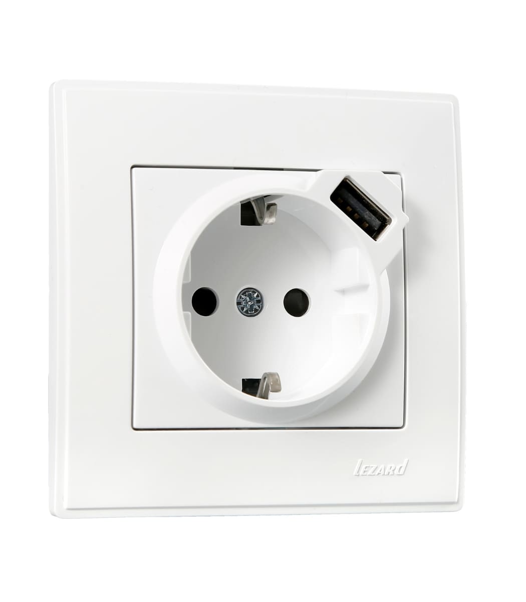 afad7c3a-1286-11ee-0a80-0cd30023a4df.jpg USB-розетка 1-я, с заземлением LESYA Lezard, Белый (705-0202-181) - Зображення 1