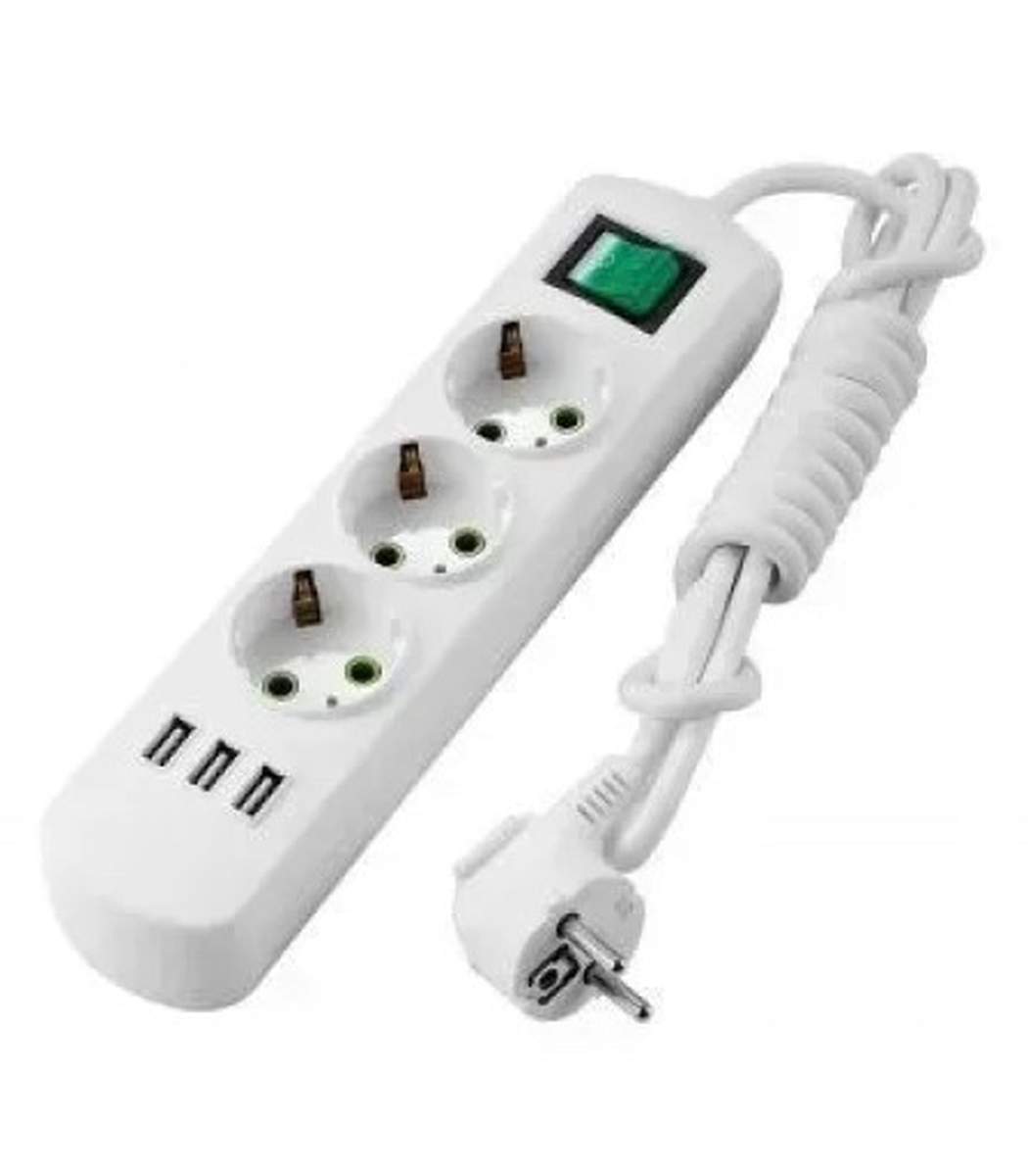 bb71c4f1-2aab-11f1-0a80-1bd1005ed095.jpg Удлинитель 3 гнезда, 2 м, с заземлением, с выключателем, с USB-зарядкой LETITIA Lezard, Белый (721-0302-302U) — изображение 1