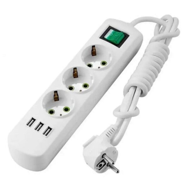 Удлинитель 3 гнезда, 3 м, с заземлением, с выключателем, с USB-зарядкой LETITIA Lezard, Белый (721-0303-302U)