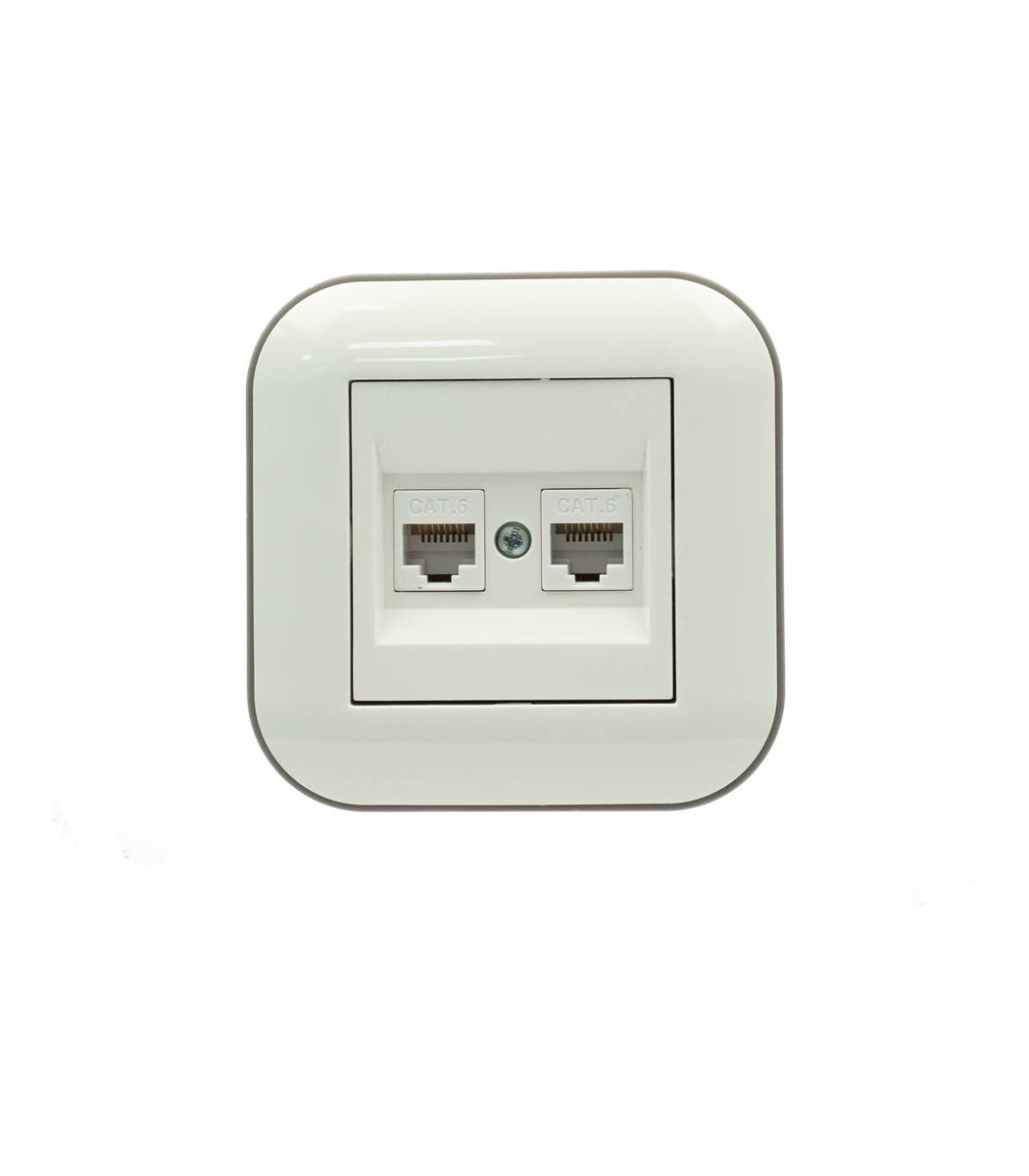 cb20d80e-2ea8-11f1-0a80-195b00204a6c.jpg PC-розетка компьютерная 2-я (CAT6) Ovivo LOFT Белый+Серый (404-010303-230) - Зображення 1