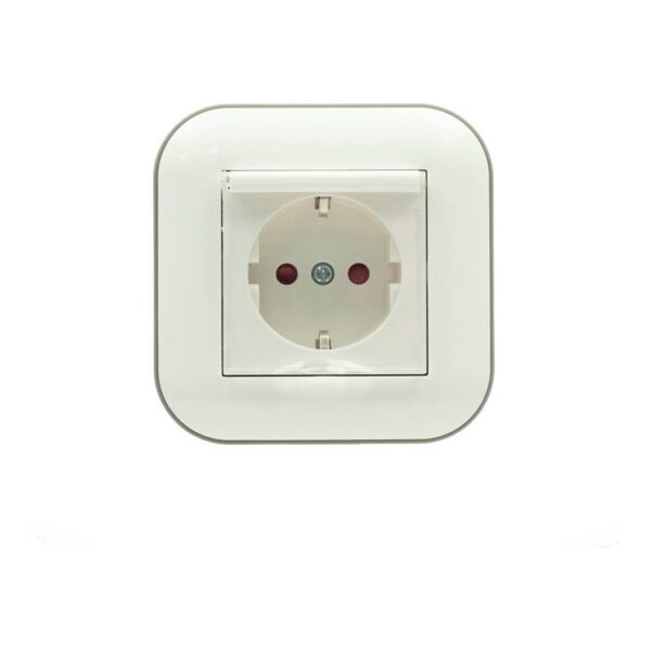 Розетка 1-я, с заземлением, с крышкой и шторками Ovivo LOFT Белый+Серый (404-010303-243)